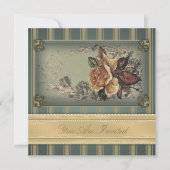 アンティークバラ(青) 招待状 (正面)