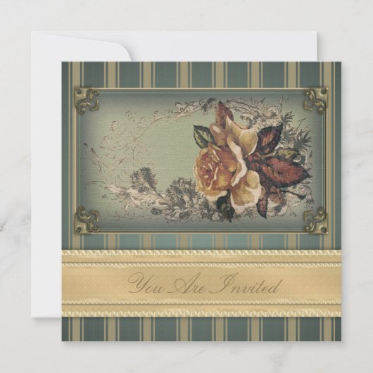 アンティークバラ（青） 招待状 (正面)