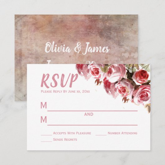 アンティークバラ- Wedding RSVP Card 3" x 5" (正面/裏面)
