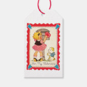 アンティークバレンタインガールと子犬 ギフトタグ (正面)