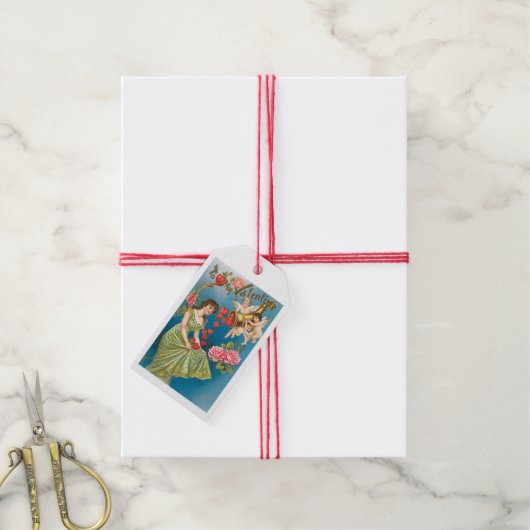 アンティークバレンタインキューピッドハートレディ ギフトタグ (より糸付き)