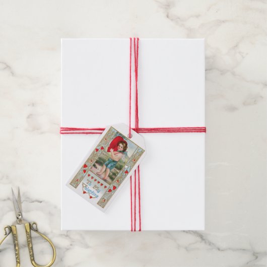 アンティークバレンタインキューピッドハート ギフトタグ (より糸付き)