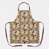 アンティークバレンタインデース、キューピッド、恋人と蝶 エプロン (正面)