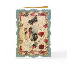 アンティークバレンタインデース、キューピッド、恋人と蝶