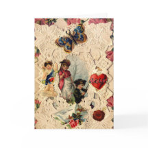 アンティークバレンタインデース、キューピッド、恋人と蝶