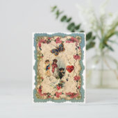 アンティークバレンタインデース、キューピッド、恋人と蝶 シーズンポストカード (スタンド正面)