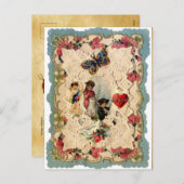 アンティークバレンタインデース、キューピッド、恋人と蝶 シーズンポストカード (正面/裏面)