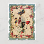 アンティークバレンタインデース、キューピッド、恋人と蝶 シーズンポストカード (正面)
