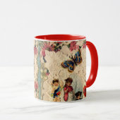 アンティークバレンタインデース、キューピッド、恋人と蝶 マグカップ (正面右)