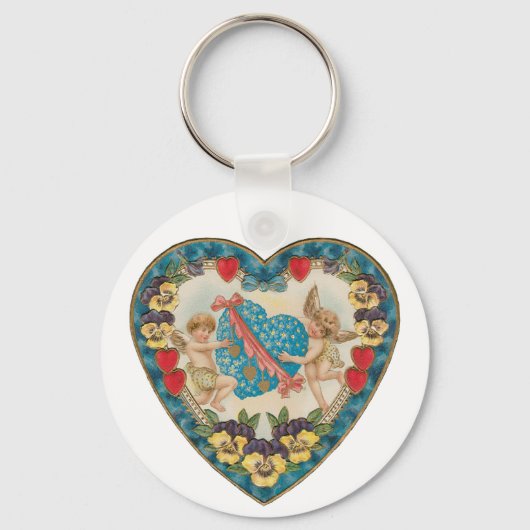 アンティークバレンタインデー、ヴィンテージ天使のハート キーホルダー (裏面)
