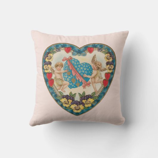 アンティークバレンタインデー、ヴィンテージ天使のハート クッション (裏面)