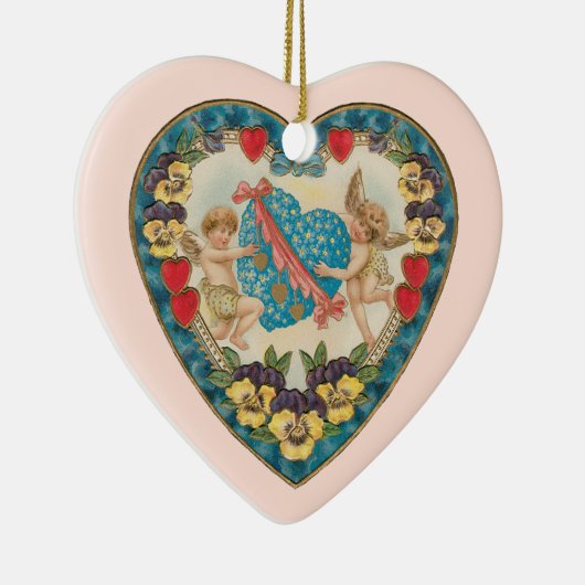 アンティークバレンタインデー、ヴィンテージ天使のハート セラミックオーナメント (右)