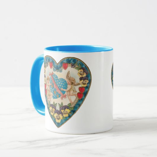 アンティークバレンタインデー、ヴィンテージ天使のハート マグカップ (正面左)