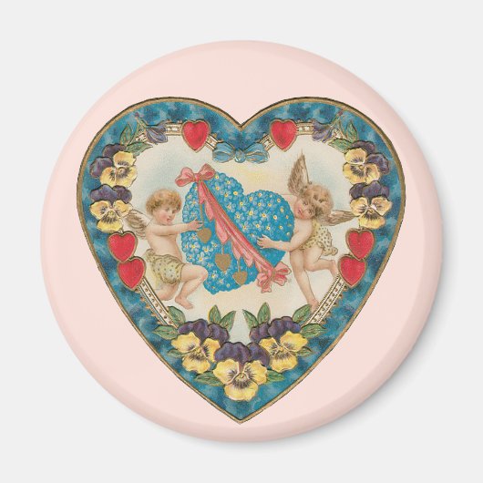 アンティークバレンタインデー、ヴィンテージ天使のハート マグネット (正面)