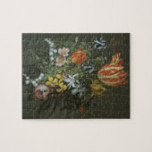 アンティークバロック調の花瓶に活けた静物画の花々 ジグソーパズル (横)