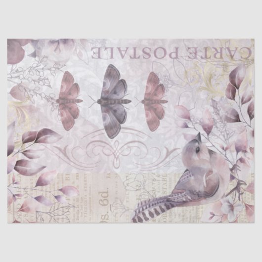 アンティークバードバタフライヴィンテージエフェメラデクページ 薄葉紙 (正面)