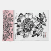アンティークパッションフラワー – あなたの選択文字ピンク キッチンタオル (横)