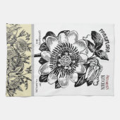 アンティークパッションフラワー – あなたの選択文字 キッチンタオル (横)