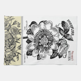 アンティークパッションフラワー – あなたの選択文字 キッチンタオル