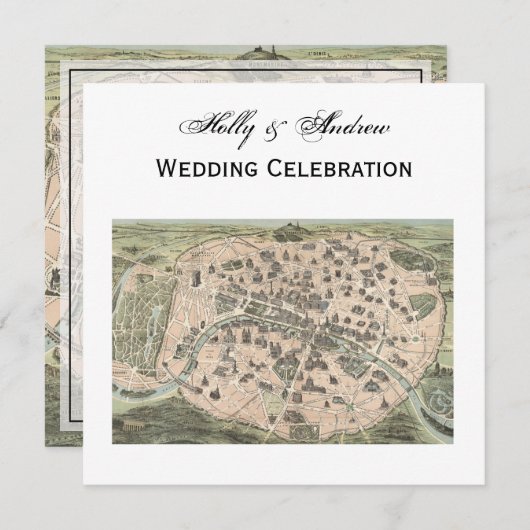 アンティークパリの地図DIY BG SQ 結婚's 招待状 (正面/裏面)