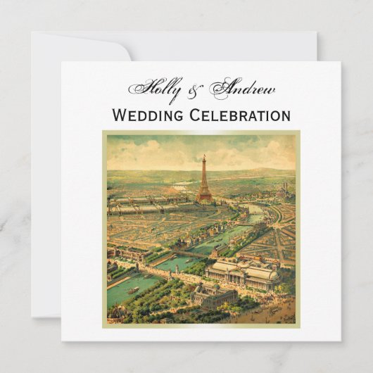 アンティークパリDIY背景色結婚SQ 招待状 (正面)