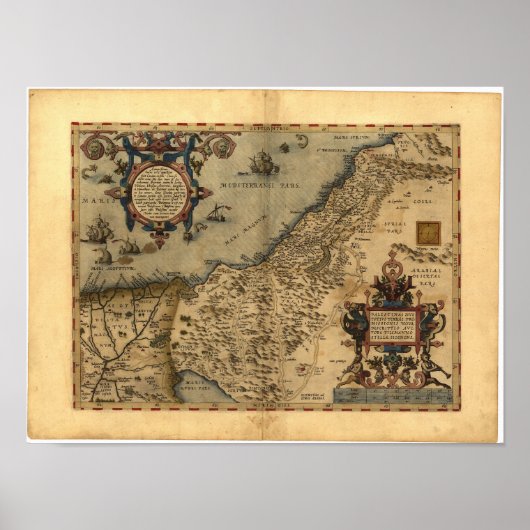 アンティークパレスチナORTELIUS ATLASの地図1570 A.D. ポスター (正面)