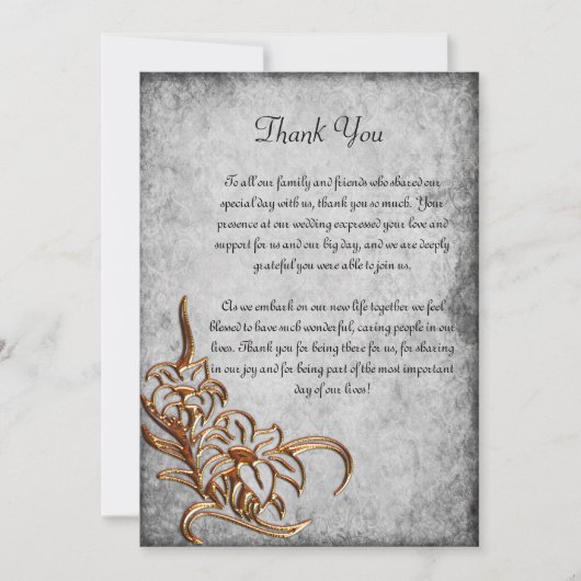 アンティークパーチメントに焼き上がったゴールドの結婚式 サンキューカード (正面)
