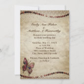 アンティークパーチメント、レース、ビーズ&バタフライ結婚ズ 招待状 (正面)