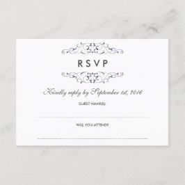 アンティークパープルの華麗な結婚式RSVP 出欠カード