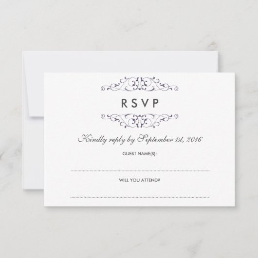 アンティークパープルの華麗な結婚式RSVP 出欠カード (正面)