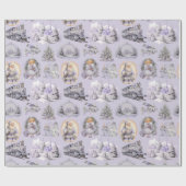 アンティークパープルビクトリアンクリスマスラッピング紙 ラッピングペーパー (フラット)