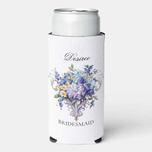 アンティークパープルフラワーズ ブライドメイド プロポーズ ギフト スリム缶クーラー (Seltzer正面)
