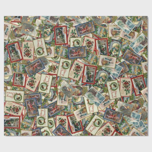 アンティークビクトリアンのクリスマスはがき ラッピングペーパー (フラット)