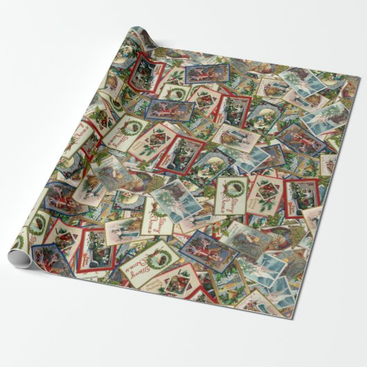 アンティークビクトリアンのクリスマスはがき ラッピングペーパー (アンロールド)