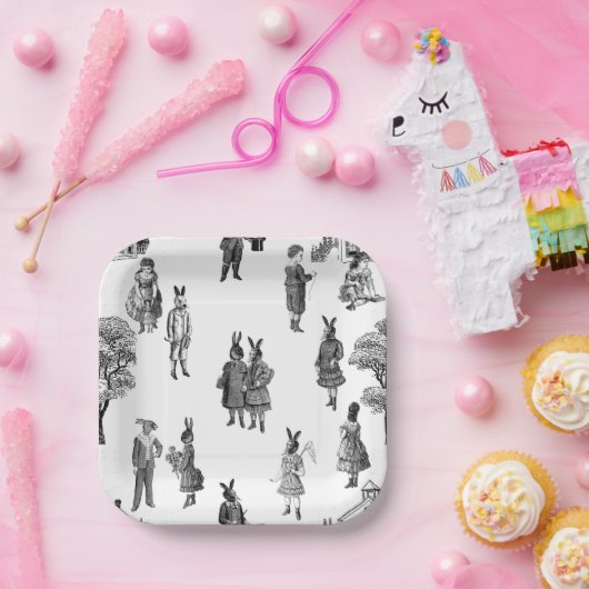 アンティークビクトリアンのベビーアニマルの子供の白いトイル ペーパープレート (パーティー)