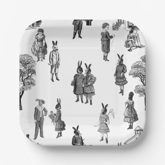 アンティークビクトリアンのベビーアニマルの子供の白いトイル ペーパープレート (正面)