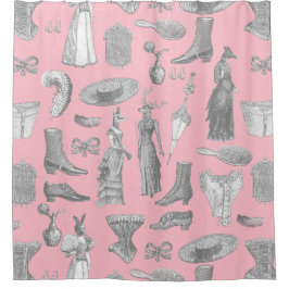 アンティークビクトリアンの女性動物ピンクの女性 シャワーカーテン