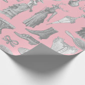 アンティークビクトリアンの女性動物ピンクの女性 ラッピングペーパー (角)
