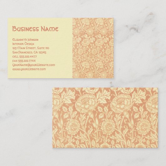 アンティークビクトリアンウィリアムモリスカーネーションバラ 名刺 (正面/裏面)