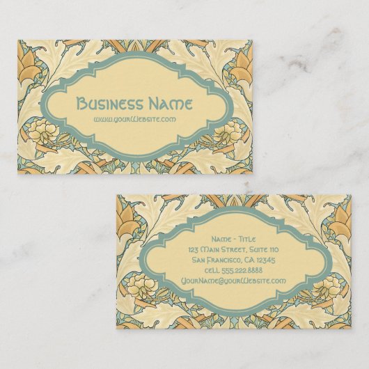 アンティークビクトリアンウィリアムモリス花フローラ 名刺 (正面/裏面)