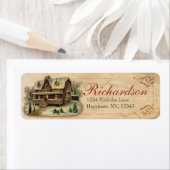 アンティークビクトリアンウィンターハウスクリスマスシーン ラベル (インサイチュ)