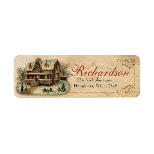 アンティークビクトリアンウィンターハウスクリスマスシーン ラベル (正面)
