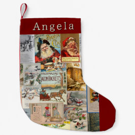 アンティークビクトリアンクリスマスエフェメラコラージュアート スモールクリスマスストッキング