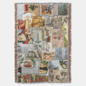 アンティークビクトリアンクリスマスエフェメラコラージュアート スローブランケット (正面縦)