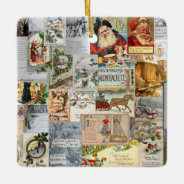 アンティークビクトリアンクリスマスエフェメラコラージュアート セラミックオーナメント