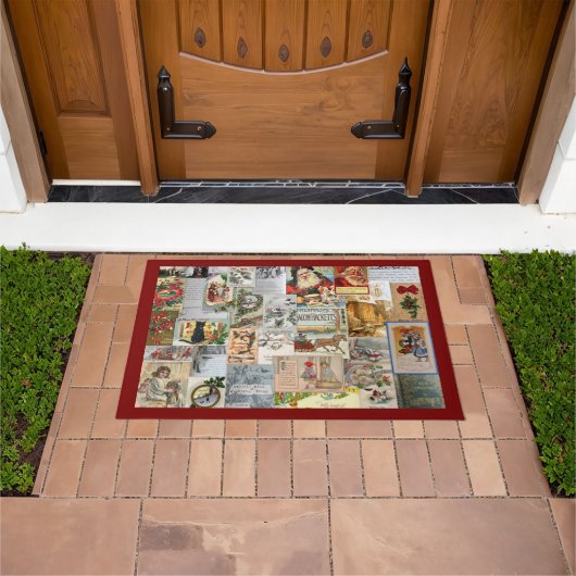 アンティークビクトリアンクリスマスエフェメラコラージュアート ドアマット (室外)