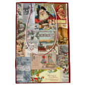 アンティークビクトリアンクリスマスエフェメラコラージュアート ミディアムペーパーバッグ (正面)