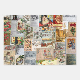 アンティークビクトリアンクリスマスエフェメラコラージュアート ラッピングペーパーシート