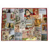 アンティークビクトリアンクリスマスエフェメラコラージュアート ラージペーパーバッグ (正面)