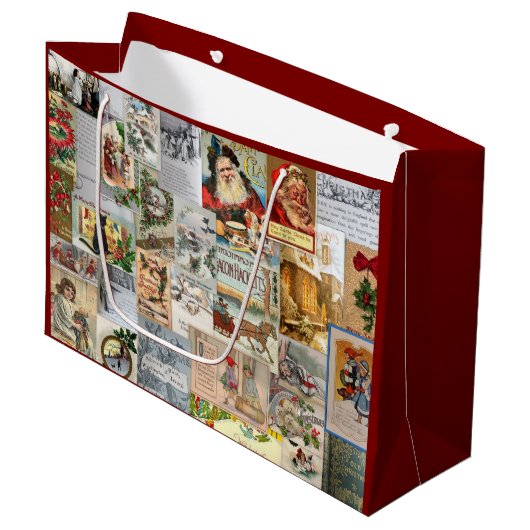 アンティークビクトリアンクリスマスエフェメラコラージュアート ラージペーパーバッグ (正面アングル)